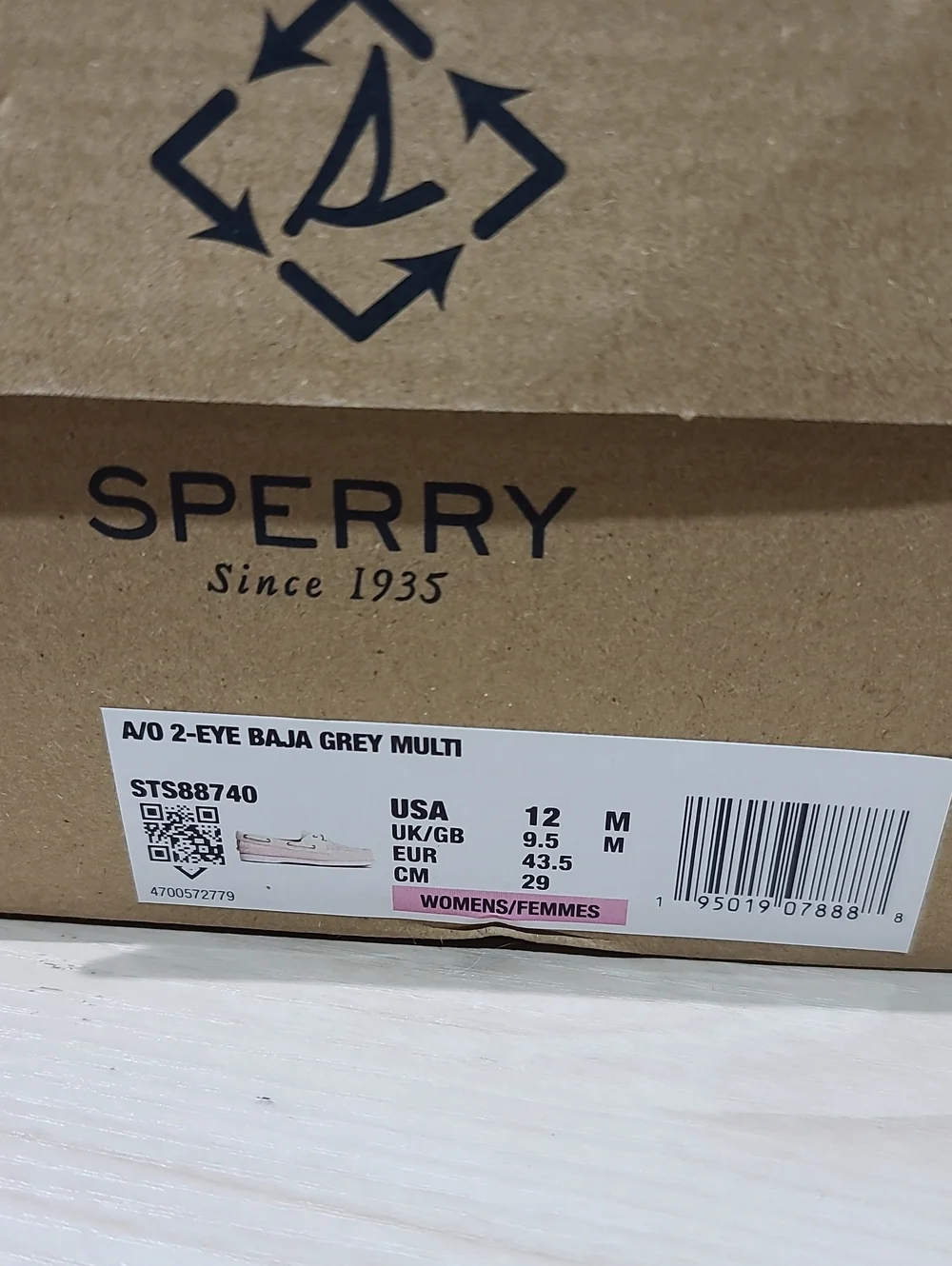 Sperry Authentic Original 2-Eye Baja Boat Shoes / Grey Multi US Women's 12 NEW